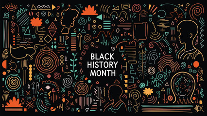 Obraz premium Black History Month Abstract Pattern Set – Modern African Culture Line Art