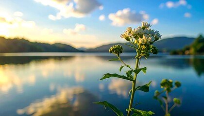 Lakeside flower at sunset