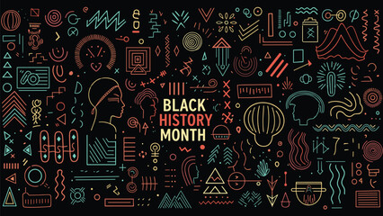 Obraz premium Black History Month Abstract Pattern Set – Modern African Culture Line Art