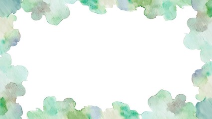 Watercolor green clouds border frame on white background for decoration