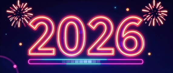 Celebrating new year 2026 with technology background and vibrant fireworks in a festive environment