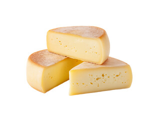 Three wedge of aged cheese isolated on White or transparent background Cutout PNG