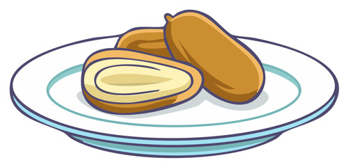 Obraz premium Whole and halved sweet date palm fruits served on a plate vector illustration for healthy eating concepts