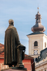 Statue of Bishop in Sibiu Historical Center