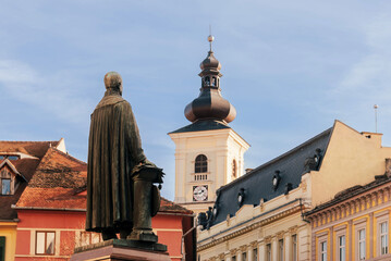 Statue of Bishop in Sibiu Old Town Square