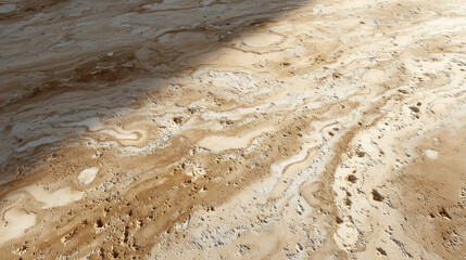 Travertine stone surface with natural pits patterns in warm tones realistic high-quality photorealistic rendering