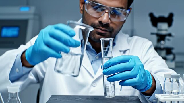 Scientist conducting liquid experiment in lab