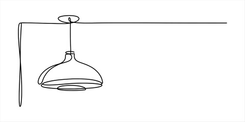 Continuous line art drawing of a minimalist hanging pendant lamp for interior design Vector, illustration © Single Line Art
