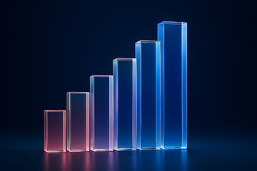 Ascending glowing bar graph representing business success and growth
