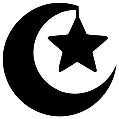 Crescent Moon and Star Illustration Black Shape Traditional Symbolism Ramadan Theme