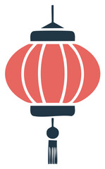 Red and navy traditional Asian lantern with tassel hanging isolated on white background