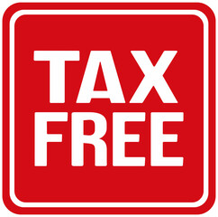 Sticker in red color that says : tax free