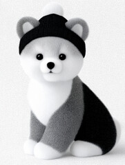 Illustration bear character portrait with knit hat sitting pose featuring soft plush texture, minimalist style, and calm serene mood