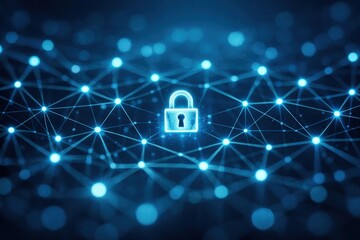 Abstract Cybersecurity Network Background with Glowing Nodes, Secure Digital Grid, Blue Technology Data Protection Concept