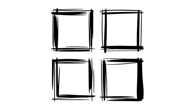 Four rough brush-stroke squares arranged in a 2x2 grid - hand-drawn vector icon