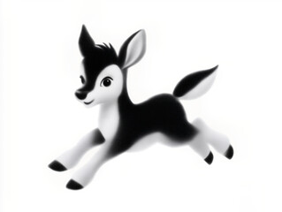 Illustration deer character animal with running jump pose featuring soft plush texture, minimalist style, and playful lively mood