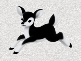 Illustration deer character animal with playful running pose featuring minimalist style, soft plush texture, and bright cheerful mood