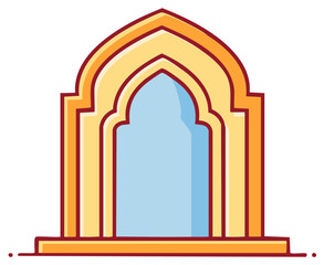 Fototapeta premium Ornate Islamic Archway Window with Golden Hues and Blue Center