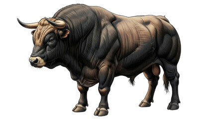 Obraz premium Powerful Muscular Brown and Black Bull Steer Illustration Isolated Graphic isolated PNG with Transparent Background