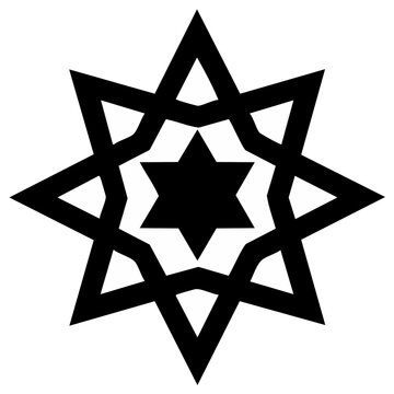 Geometric nine pointed star and inner six pointed star abstract design