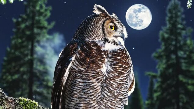 A moon night owl in forest hd 4k video
