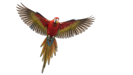Obraz premium Vibrant Scarlet Macaw Parrot Flying with Wings Fully Spread isolated PNG with Transparent Background