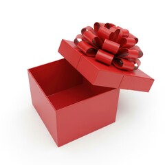 Open red gift box with bow