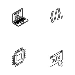 A Professional Software Programming Icon Symbol, Showcasing Computer Coding and Algorithm Script Development in a Flat Design Minimalist Vector for Technology Engineer Success Interface.