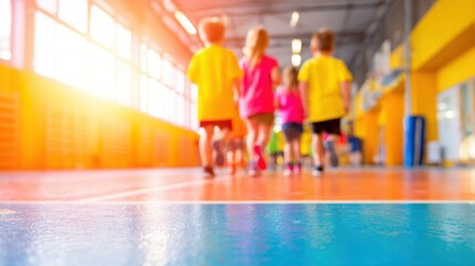 Obraz premium Children walk together in a bright gym during a sports class