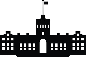 Modern office building with flag on top