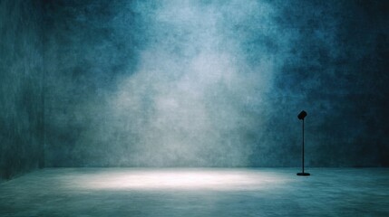 Stage with a microphone and smoke in the background at a venue