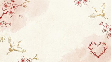 Elegant crane dance with cherry blossoms traditional japanese art digital illustration serene background aerial perspective cultural aesthetics for art lovers