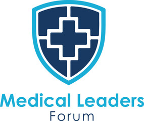 Obraz premium Medical leaders forum logo featuring a protective blue shield with a white cross emblem