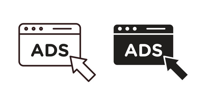 Ad icons. thin line and glyph vector icons pack on white background