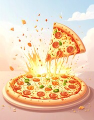 Pizza slice exploding from pizza