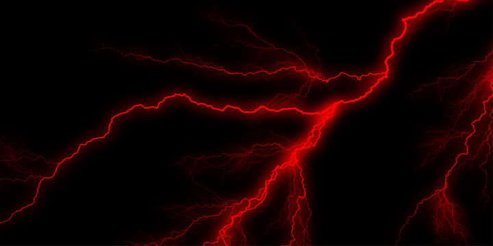 A striking image of red lightning against a dark background, showcasing natural energy. Red lightning illuminates dark sky nature electrifying power and intense energy