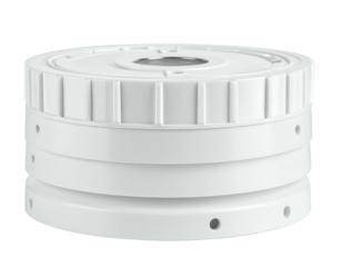 White circular tiered mount with threaded opening and screw holes