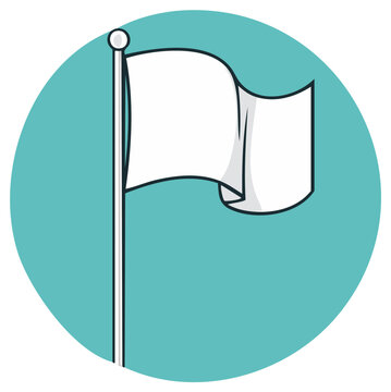 White flag waving on a pole within a teal circle, representing surrender or peace, in a flat design style