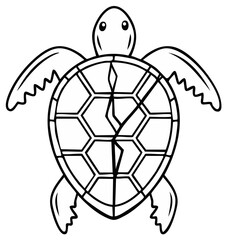 Obraz premium Injured sea turtle with a cracked shell, a line art illustration for conservation and environmental themes