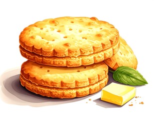 Stacked golden crackers with a butter and basil arrangement