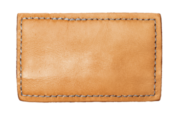 Brown leather blank patch with stitching on transparent background