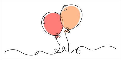 Two balloons with a simple continuous line drawing and pastel colors Vector, illustration © Creative_Outline2019