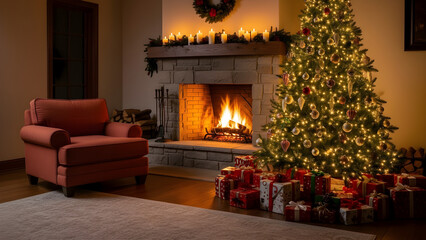 Obraz premium AI Generated of a jolly and warm Christmas scene in a local neighborhood house