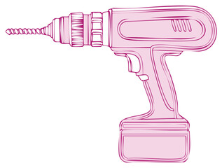 Vector illustration of a pink cordless power drill for DIY home improvement projects