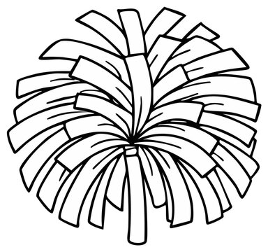 Black and white outline illustration of a cheerleading pompom for sports and school spirit