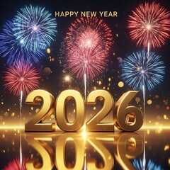 Happy New Year 2026 Colorful Fireworks Celebration Background