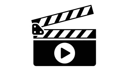 Movie Clapperboard Icon &ndash; Cinema Film Slate Silhouette with Video Play Button Symbol