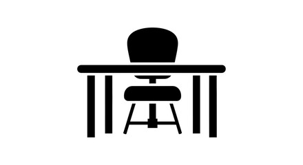 Office Desk and Chair Icon &ndash; Minimalist Workspace Furniture Silhouette for Interior Design