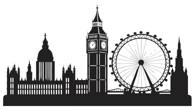 Vector illustration london city skyline silhouette with big ben and ferris wheel