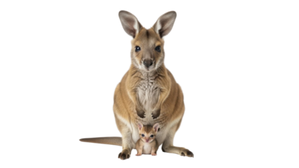 Mother Kangaroo with a Baby Joey in Pouch isolated PNG with Transparent Background